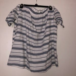 Blue and White Off-The-Shoulder Top